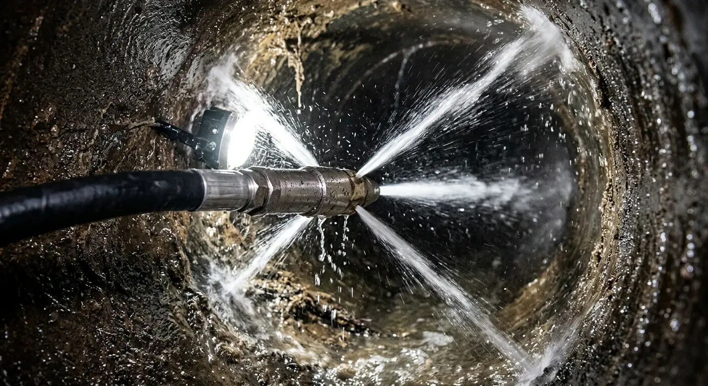 High-pressure hydro jetting nozzle cleaning sewer pipe for Storm Drain Cleaning in Issaquah